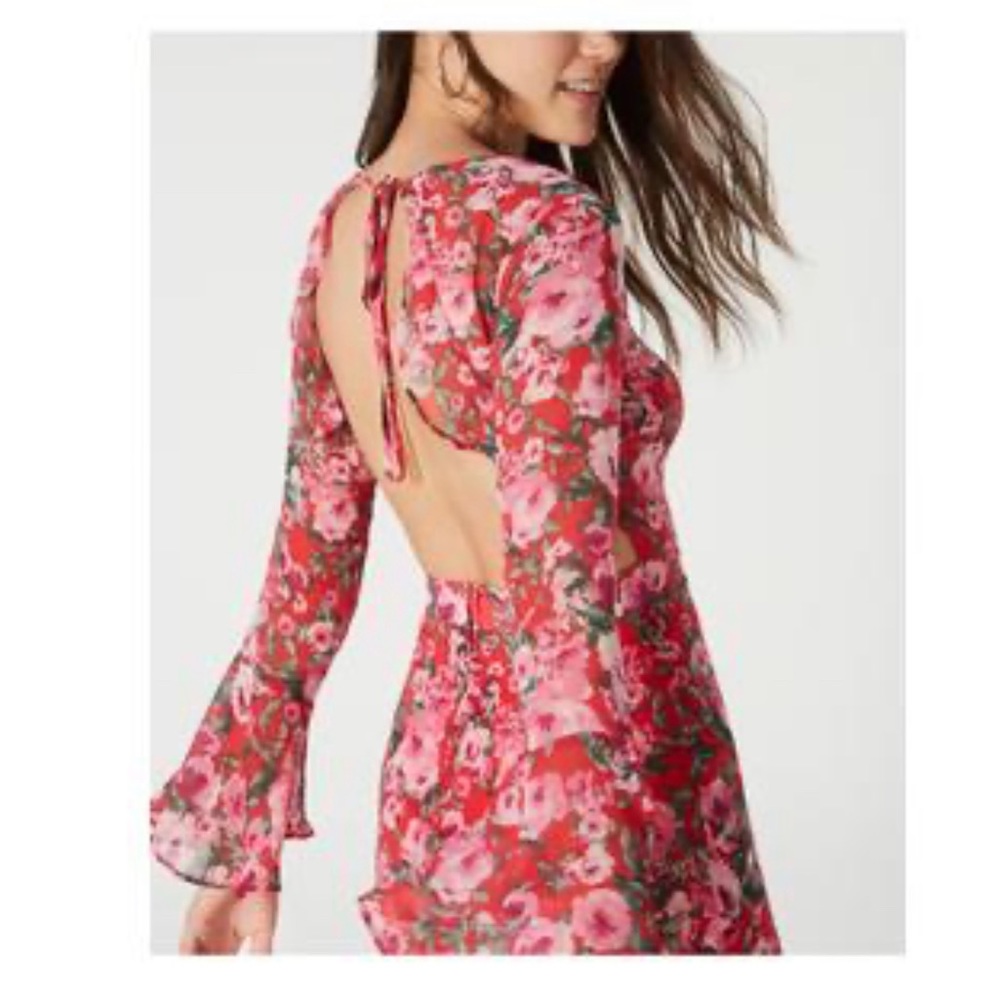 Floral Bell Sleeve Backless Dress